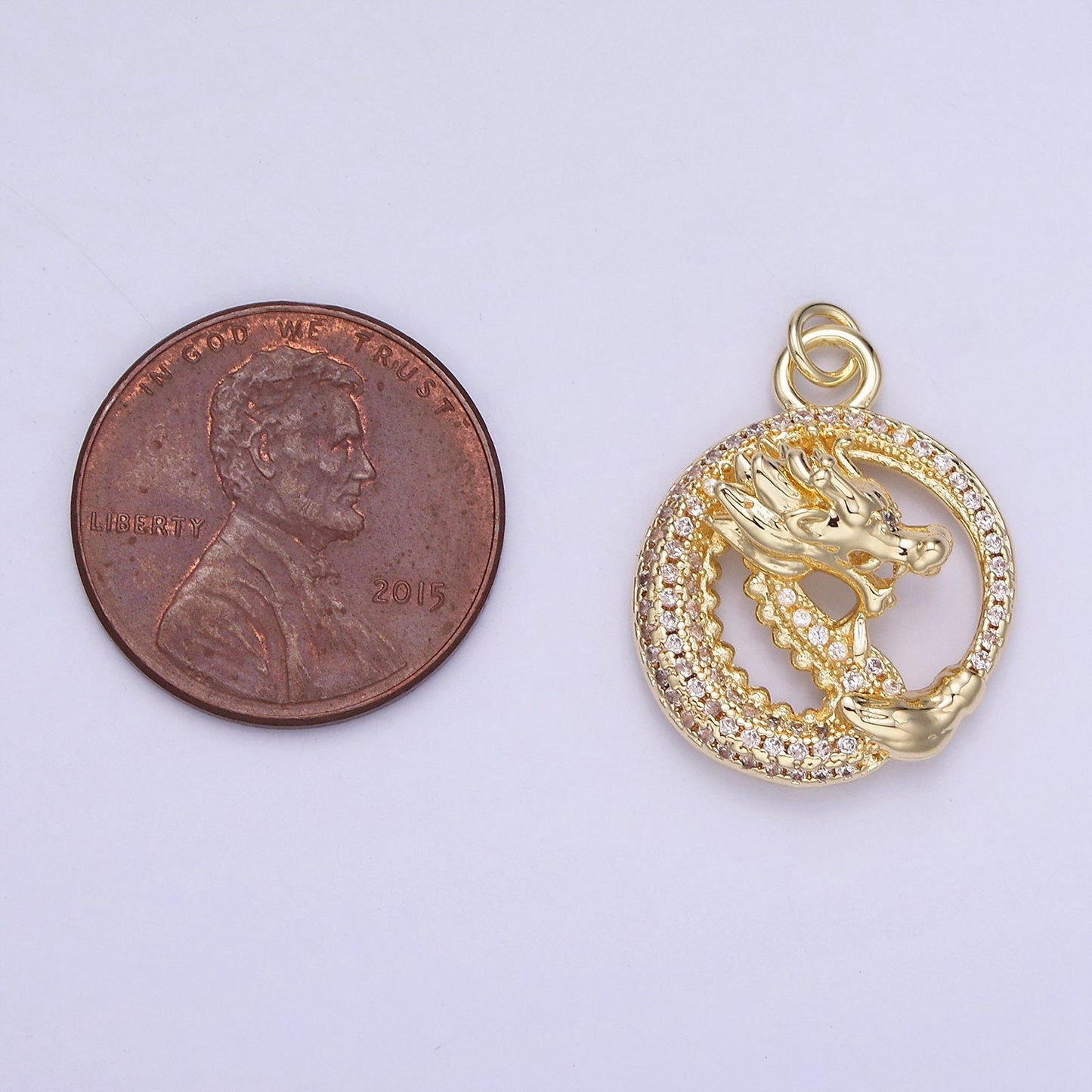 Mini Cubic Zirconia Gold Dragon Zodiac Chinese Animal Round Fantasy Charm | AG719