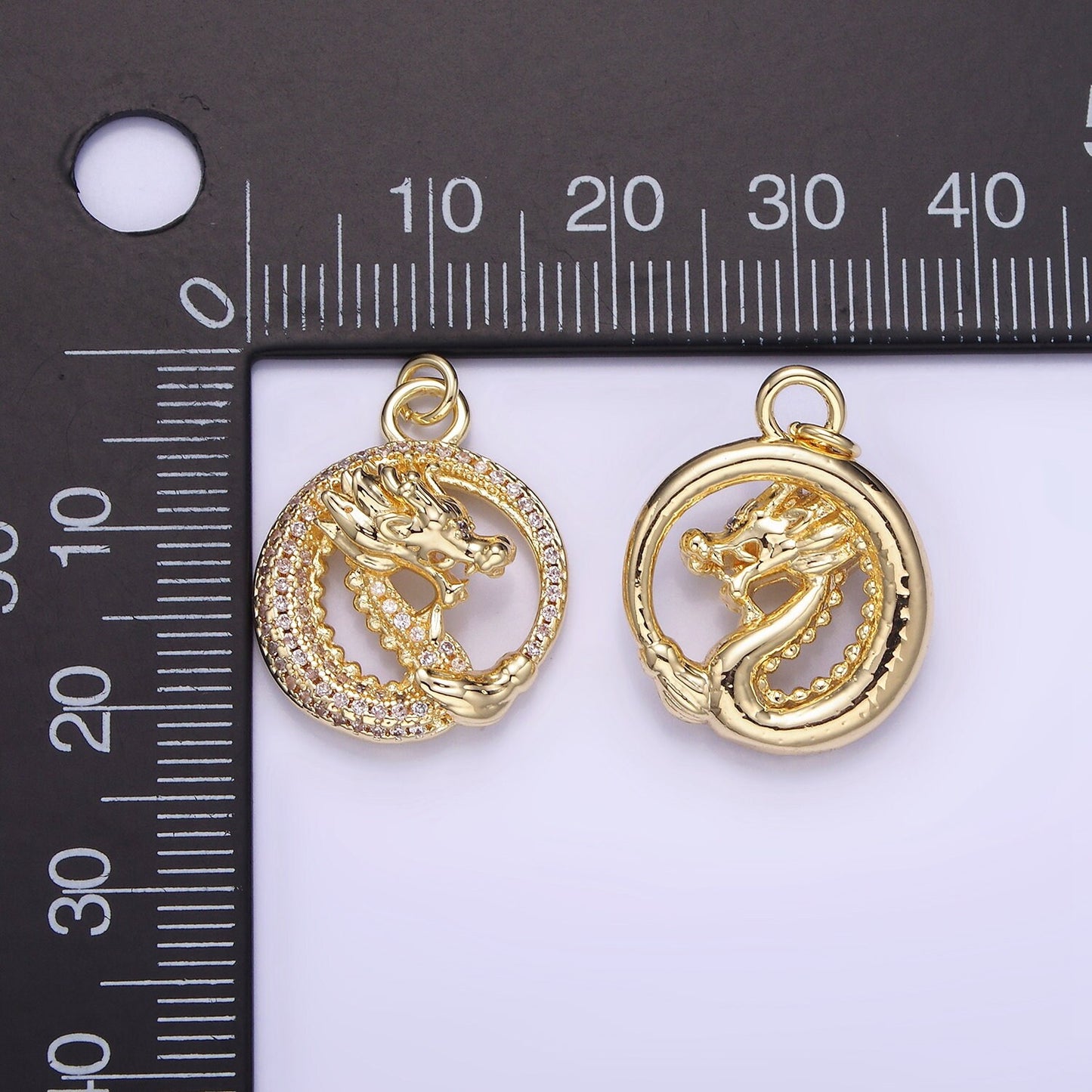 Mini Cubic Zirconia Gold Dragon Zodiac Chinese Animal Round Fantasy Charm | AG719