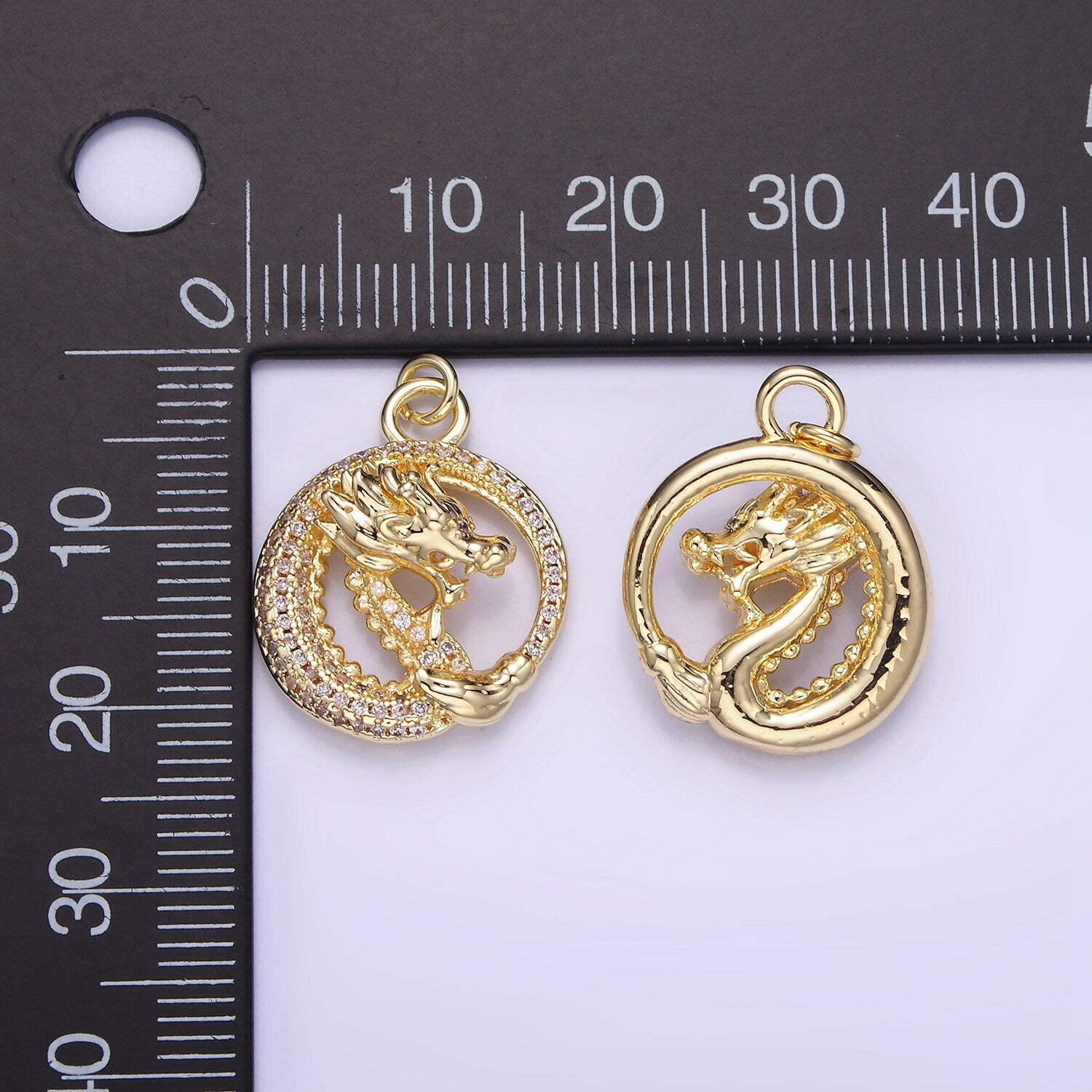 Mini Cubic Zirconia Gold Dragon Zodiac Chinese Animal Round Fantasy Charm | AG719
