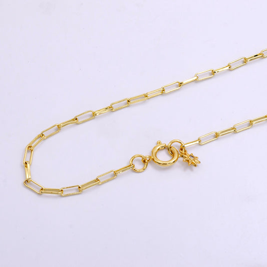 Dainty Gold Oval Paper Clip Chain Necklace Elongated Cable Chain 27.5 inch long Necklace WA2440