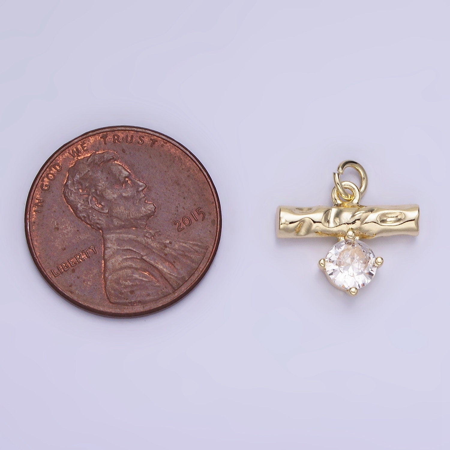 14K Gold Filled CZ Hammered Bar Band Charm | AG-738