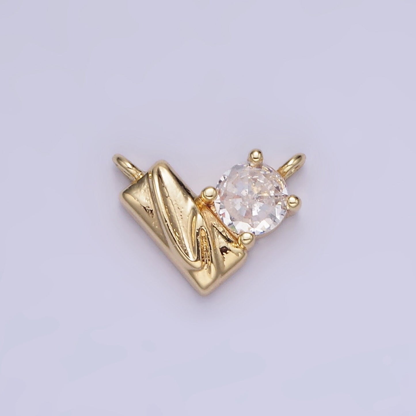 14K Gold Filled CZ Curved Edged Rectangle Geometric Heart Connector | G-295