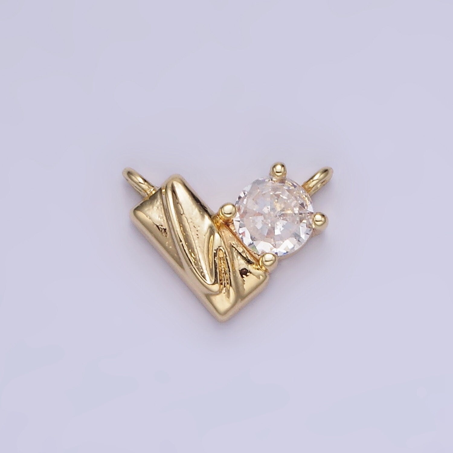 14K Gold Filled CZ Curved Edged Rectangle Geometric Heart Connector | G-295