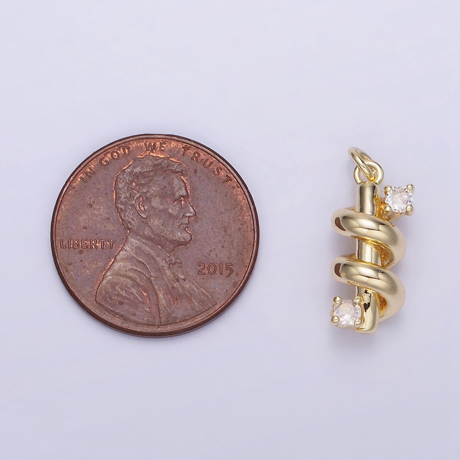 14K Gold Filled Double CZ Bar Band Twirl Charm | AG-737