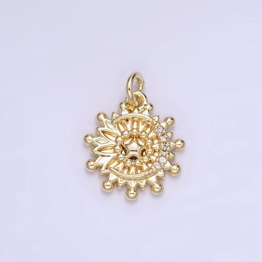 14K Gold Filled Micro Paved Celestial Crescent Moon Star Sun Charm | AG-736
