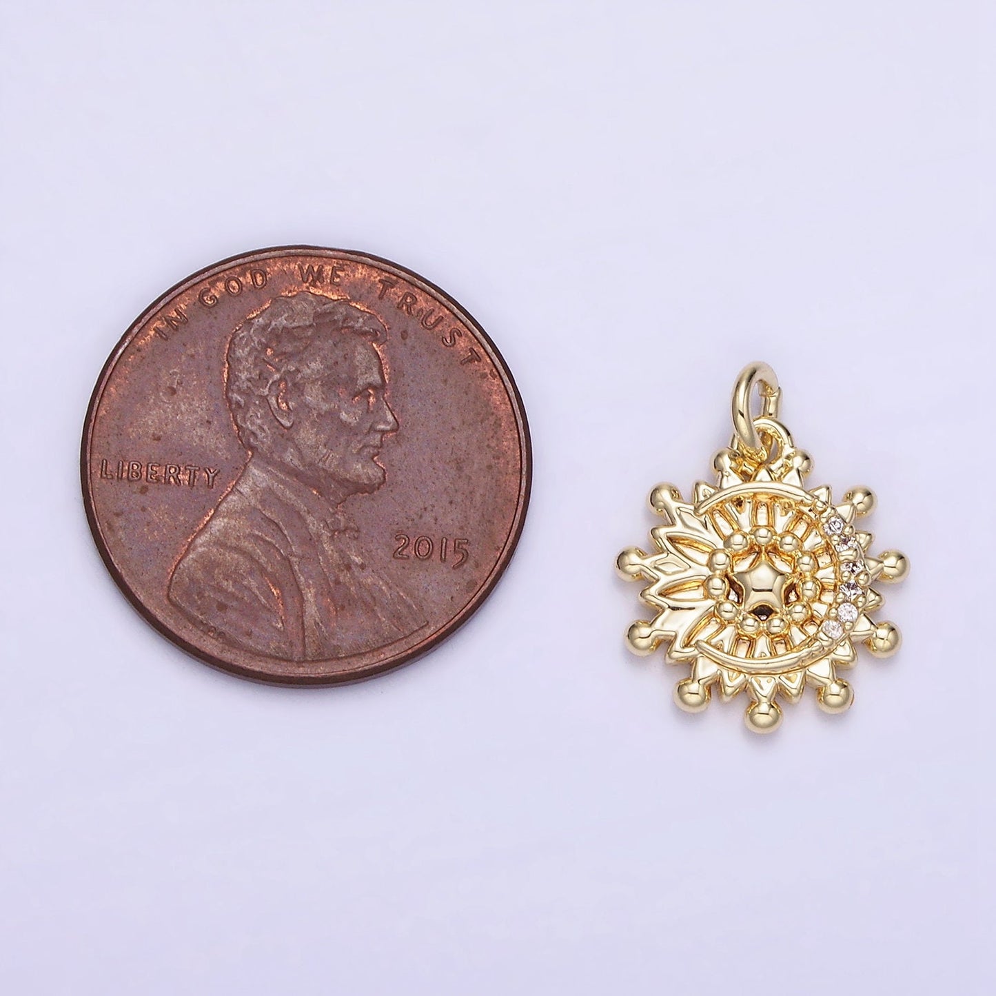 14K Gold Filled Micro Paved Celestial Crescent Moon Star Sun Charm | AG-736