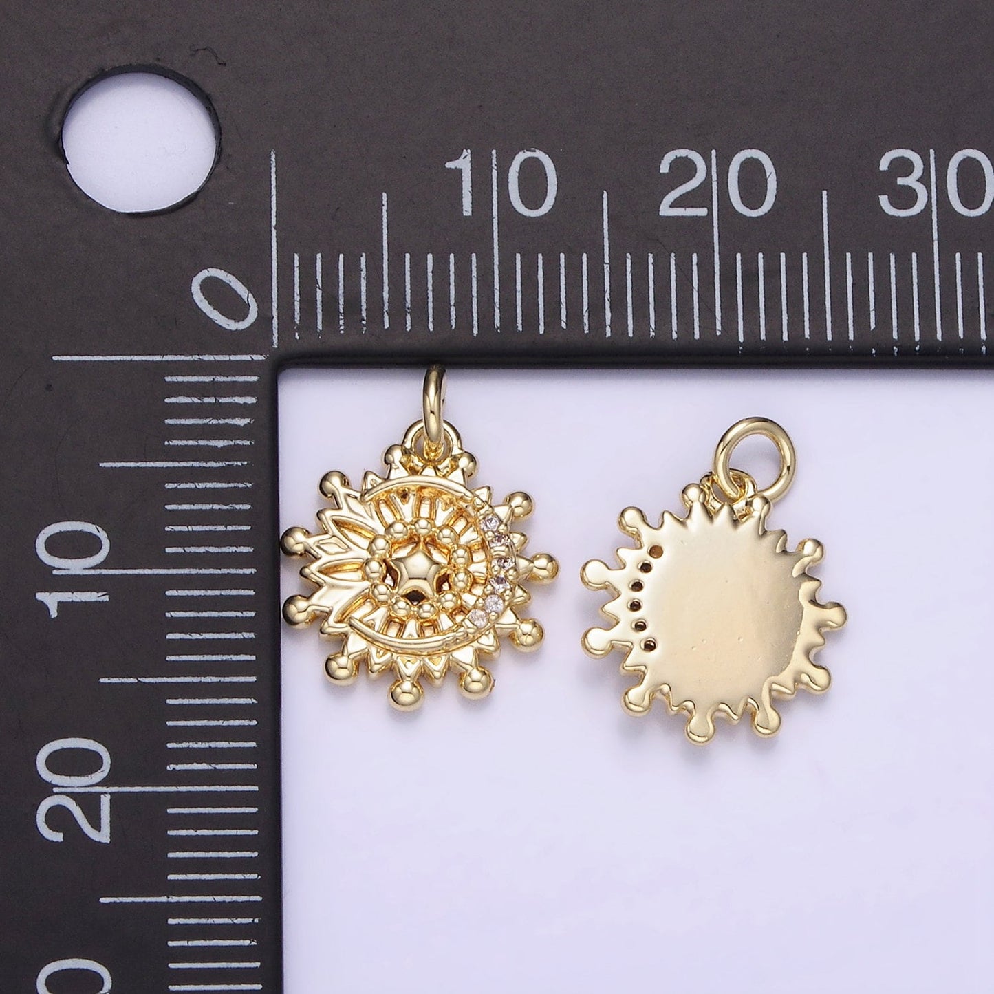 14K Gold Filled Micro Paved Celestial Crescent Moon Star Sun Charm | AG-736