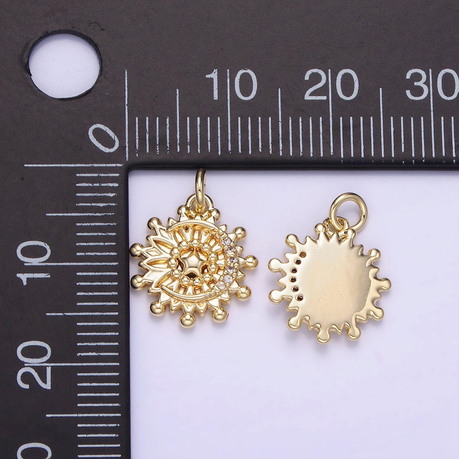 14K Gold Filled Micro Paved Celestial Crescent Moon Star Sun Charm | AG-736
