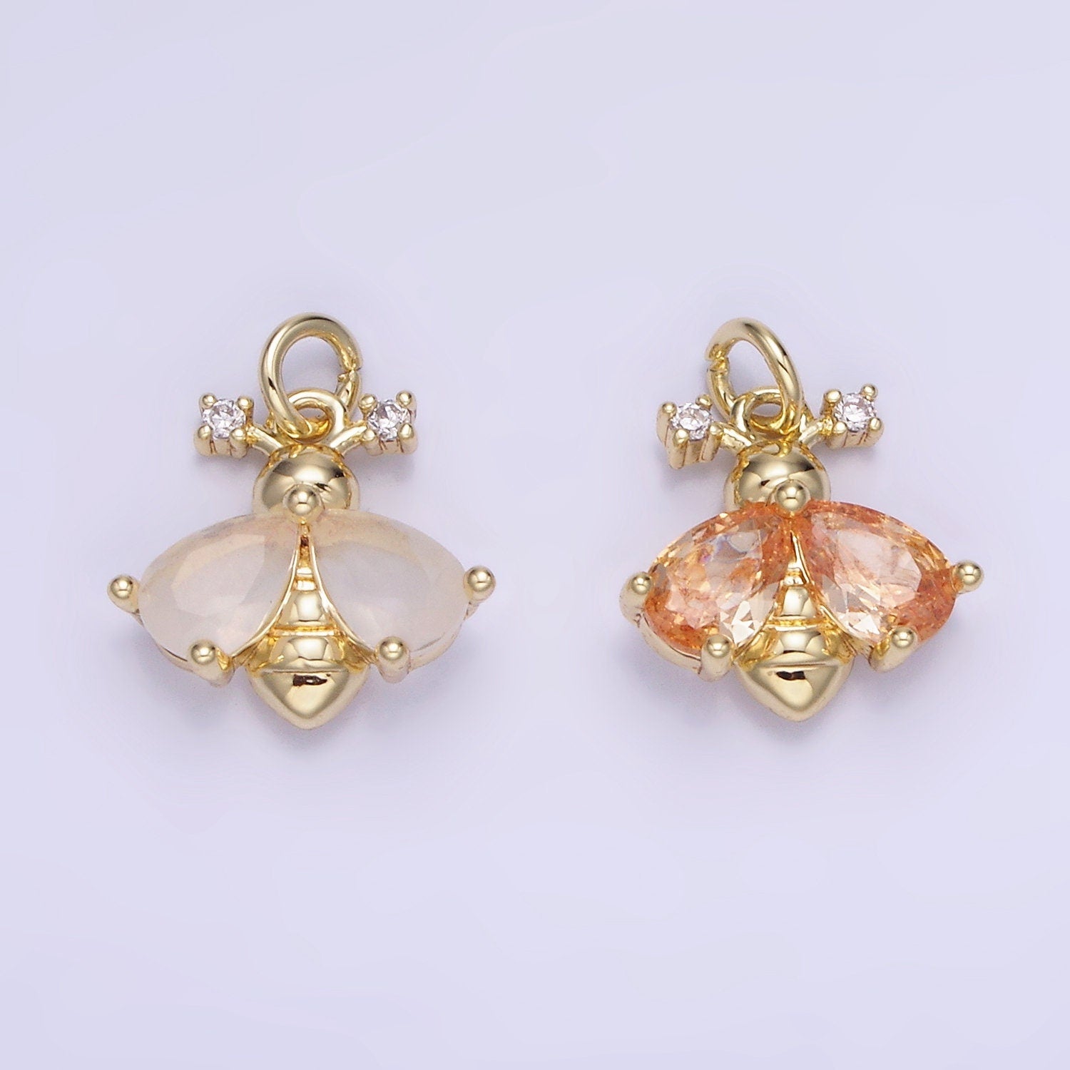 14K Gold Filled White, Orange CZ Bumble Queen Bee Insect Animal Charm | AG-730