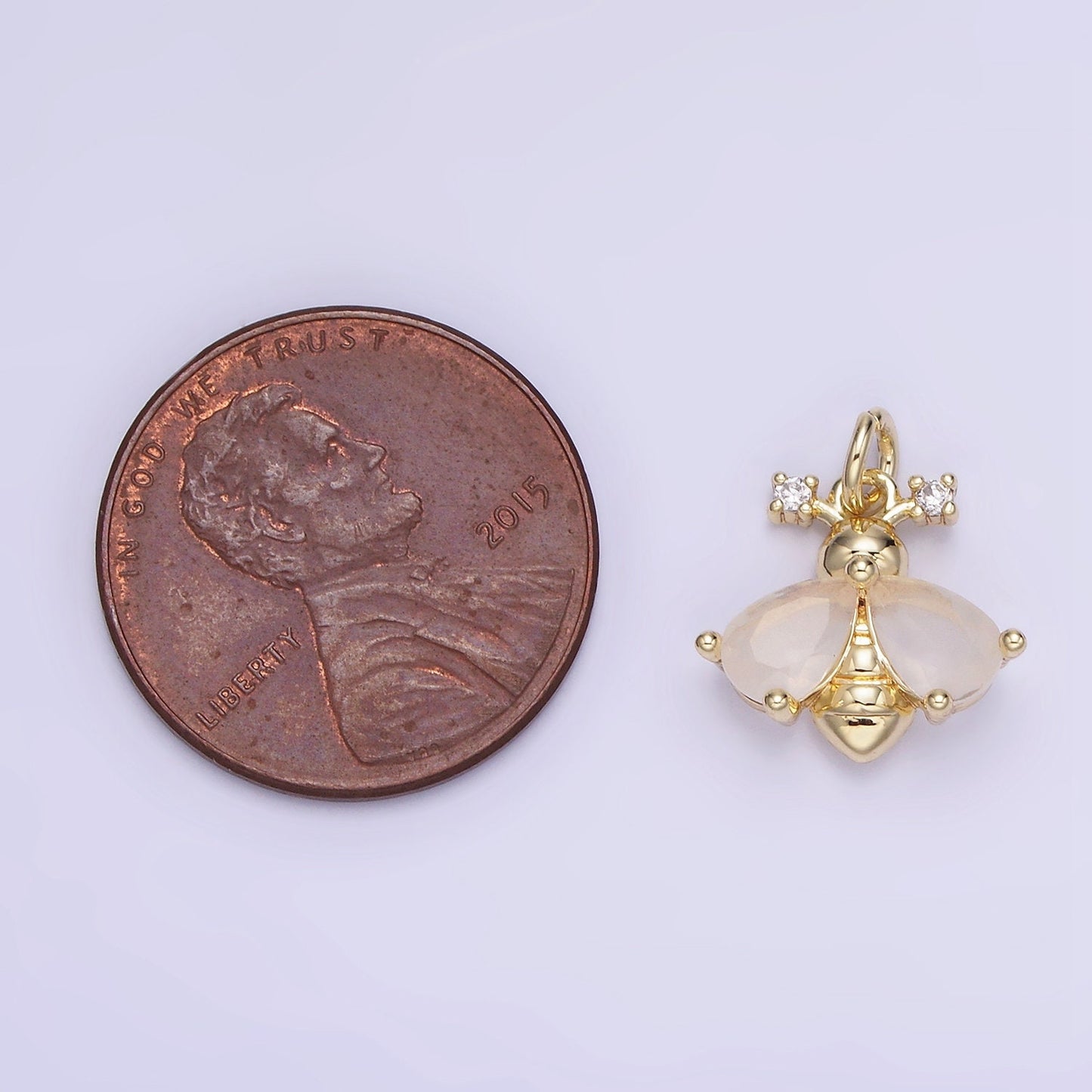 14K Gold Filled White, Orange CZ Bumble Queen Bee Insect Animal Charm | AG-730