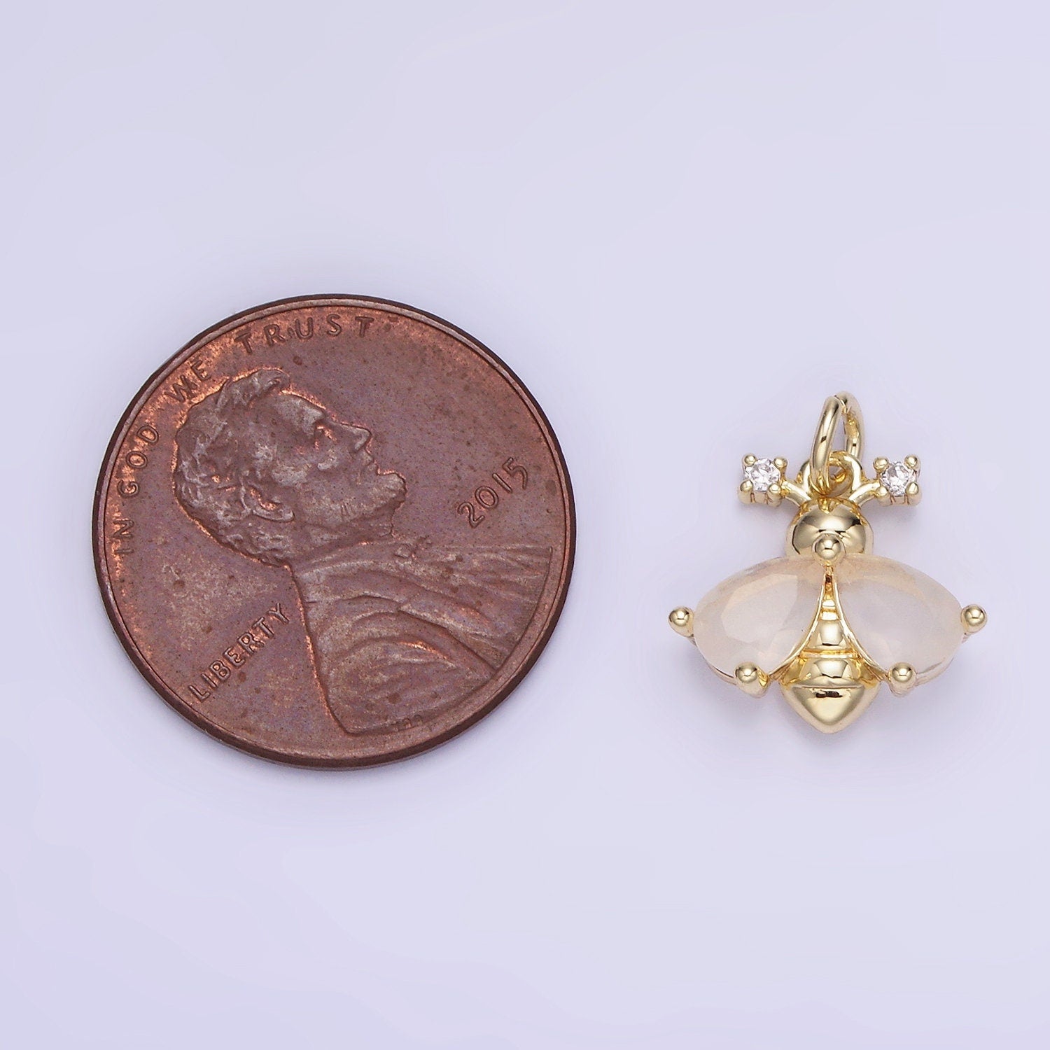 14K Gold Filled White, Orange CZ Bumble Queen Bee Insect Animal Charm | AG-730