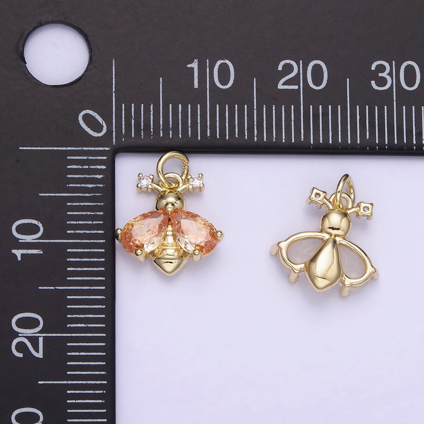 14K Gold Filled White, Orange CZ Bumble Queen Bee Insect Animal Charm | AG-730