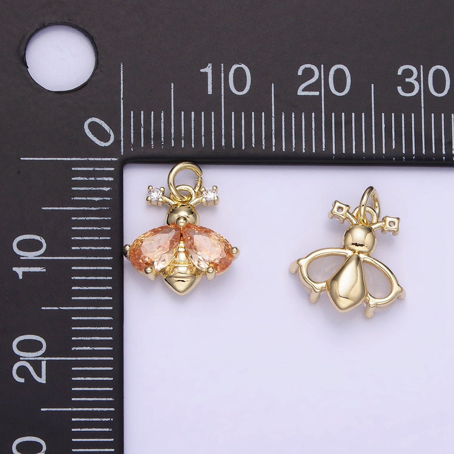 14K Gold Filled White, Orange CZ Bumble Queen Bee Insect Animal Charm | AG-730