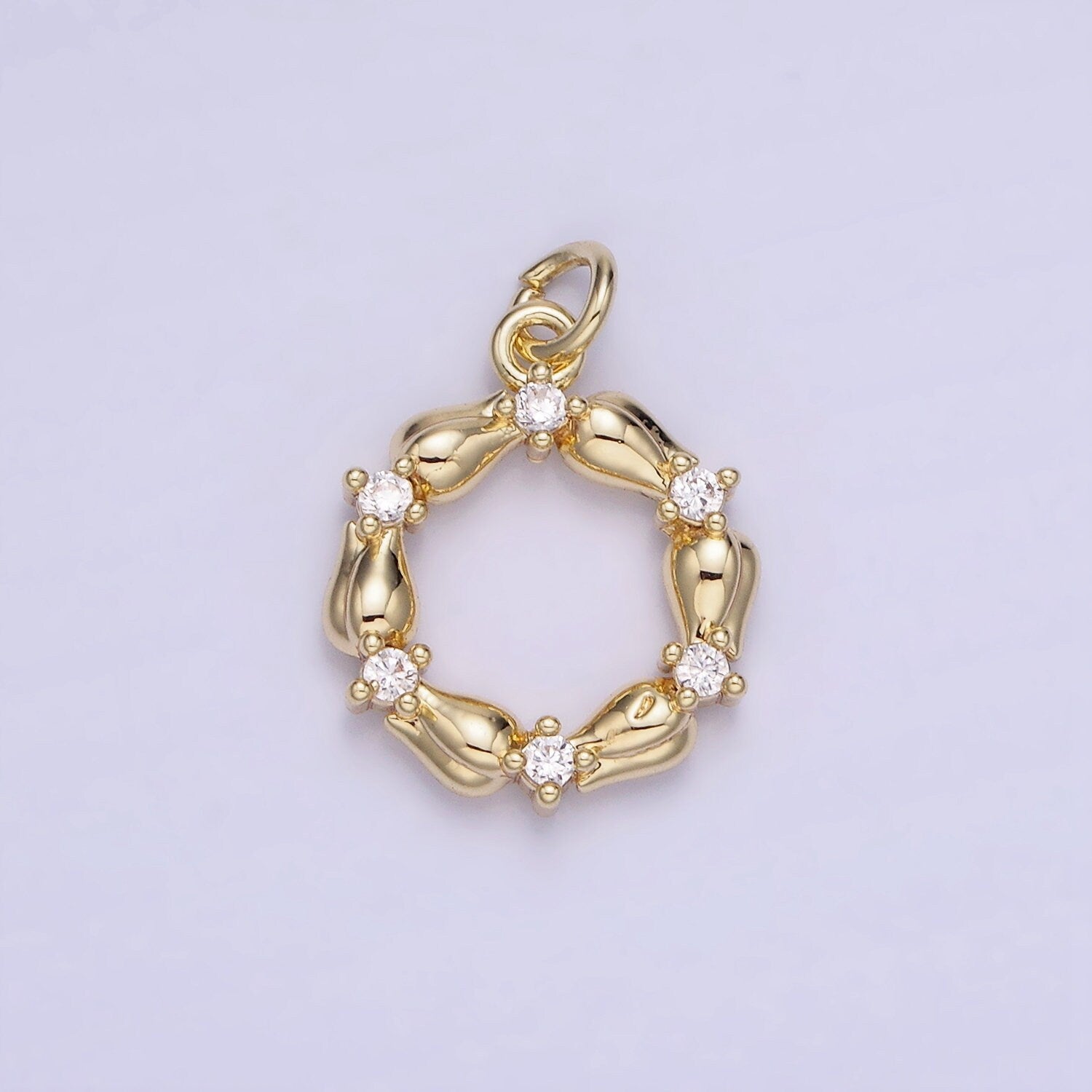 14K Gold Filled CZ Tulip Rose Flower Open Circular Round Charm | AG-739