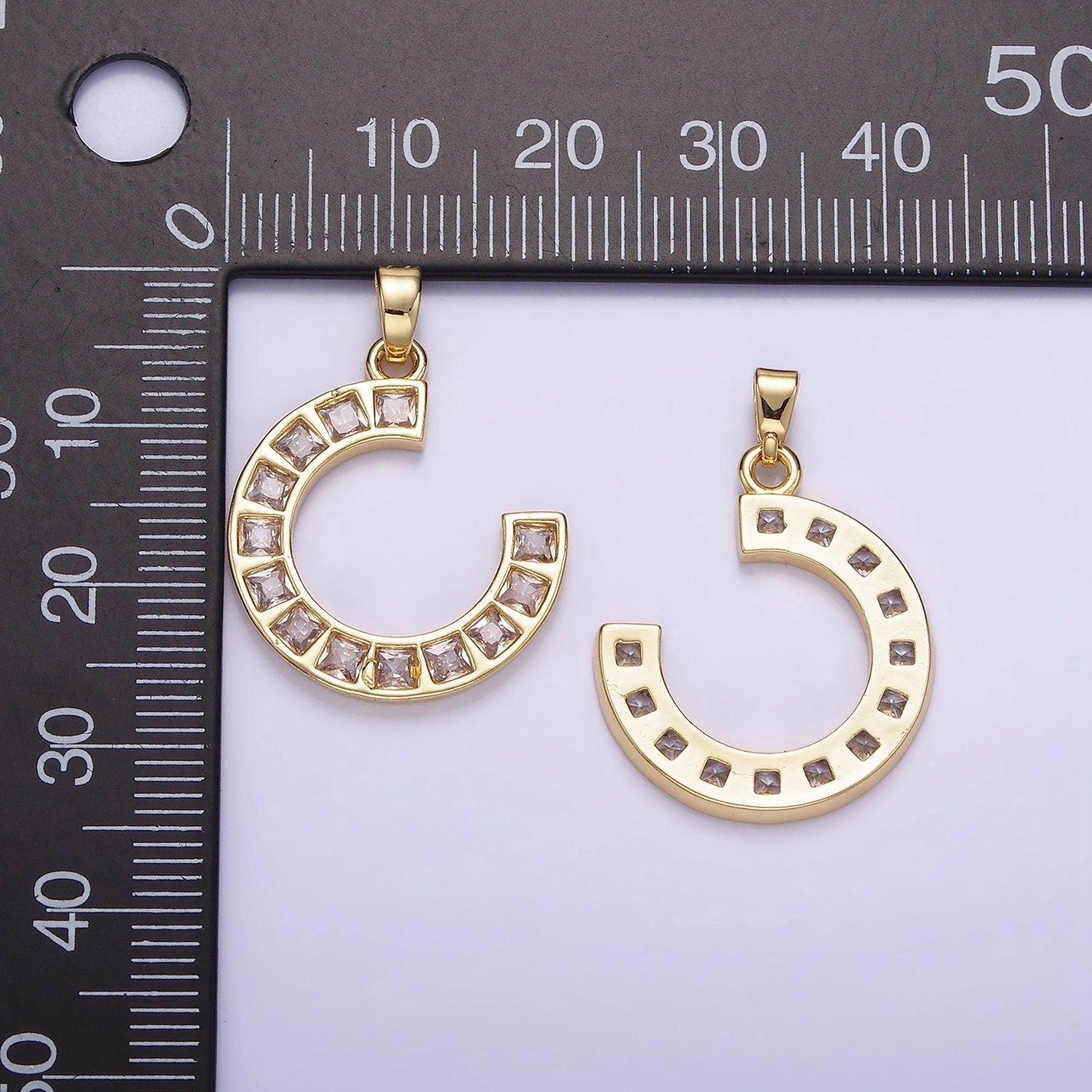 14K Gold Filled Square Baguette Circular Curved Pendant | AH-143