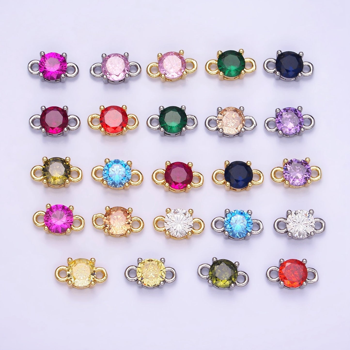 14K Gold Filled Round Birthstone CZ Solitaire Connector in Gold & Silver | G297 - G308