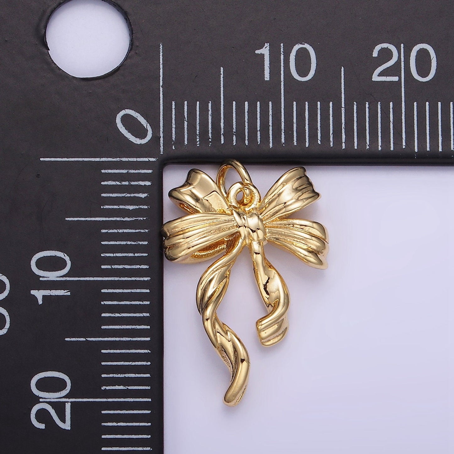 14k Gold Filled 21mm Mini Bow Ribbon Charm Necklace Bracelet Earring Supply for Jewelry Making | W-538