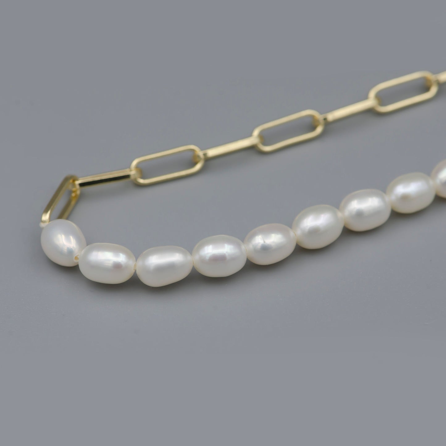 Pearl Choker Necklace, Oval Link Chain Necklace, Pearl Necklace, 16 inch Necklace Mix Metal Beaded Gold Chain, WA024