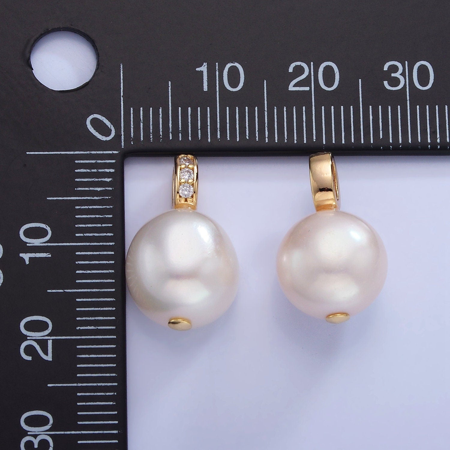 Dainty White Potato Pearl Charms Pendant with CZ Bail Approx. 19x11mm for Necklace Component Clear Cubic Zirconia P-1716