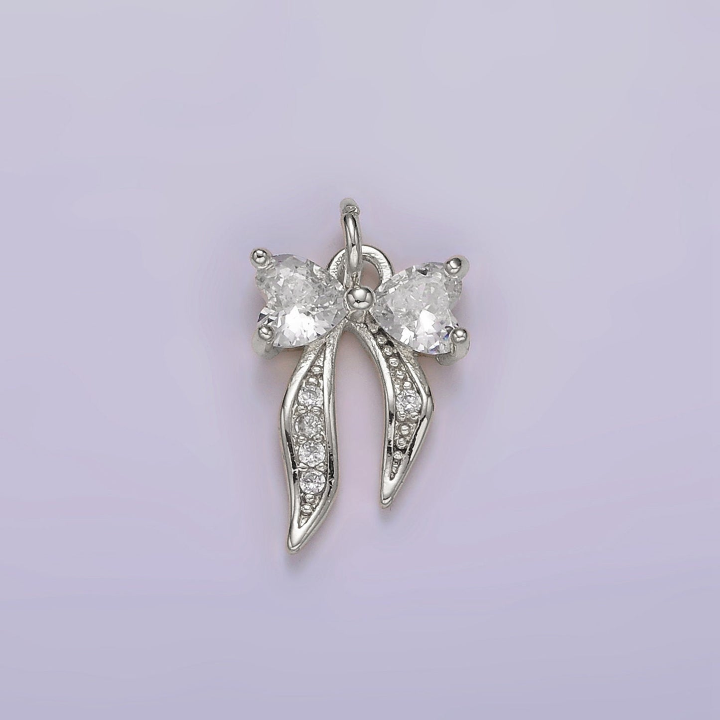 14K Gold Filled Heart Ribbon Bow Micro Paved CZ Charm | AG505