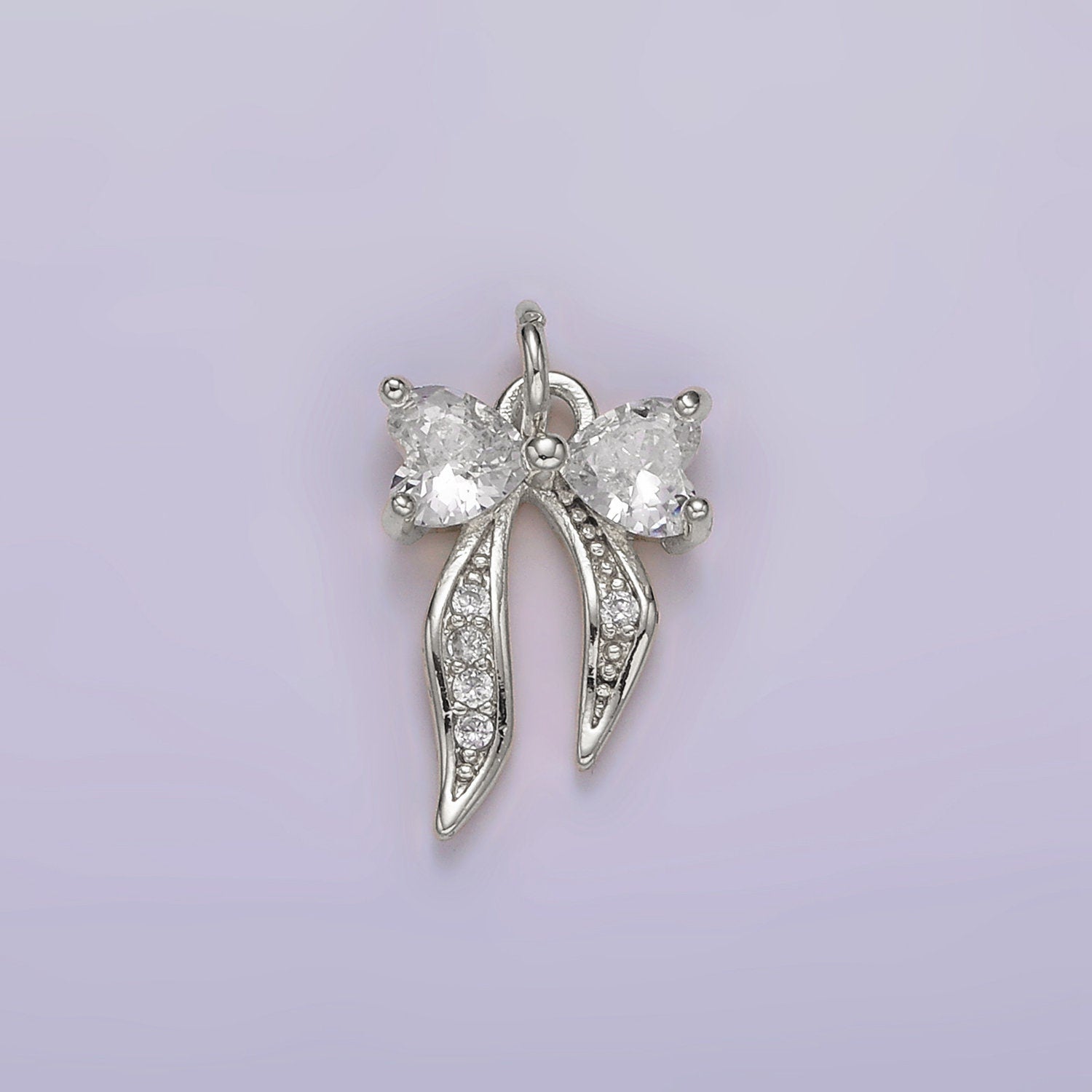 14K Gold Filled Heart Ribbon Bow Micro Paved CZ Charm | AG505