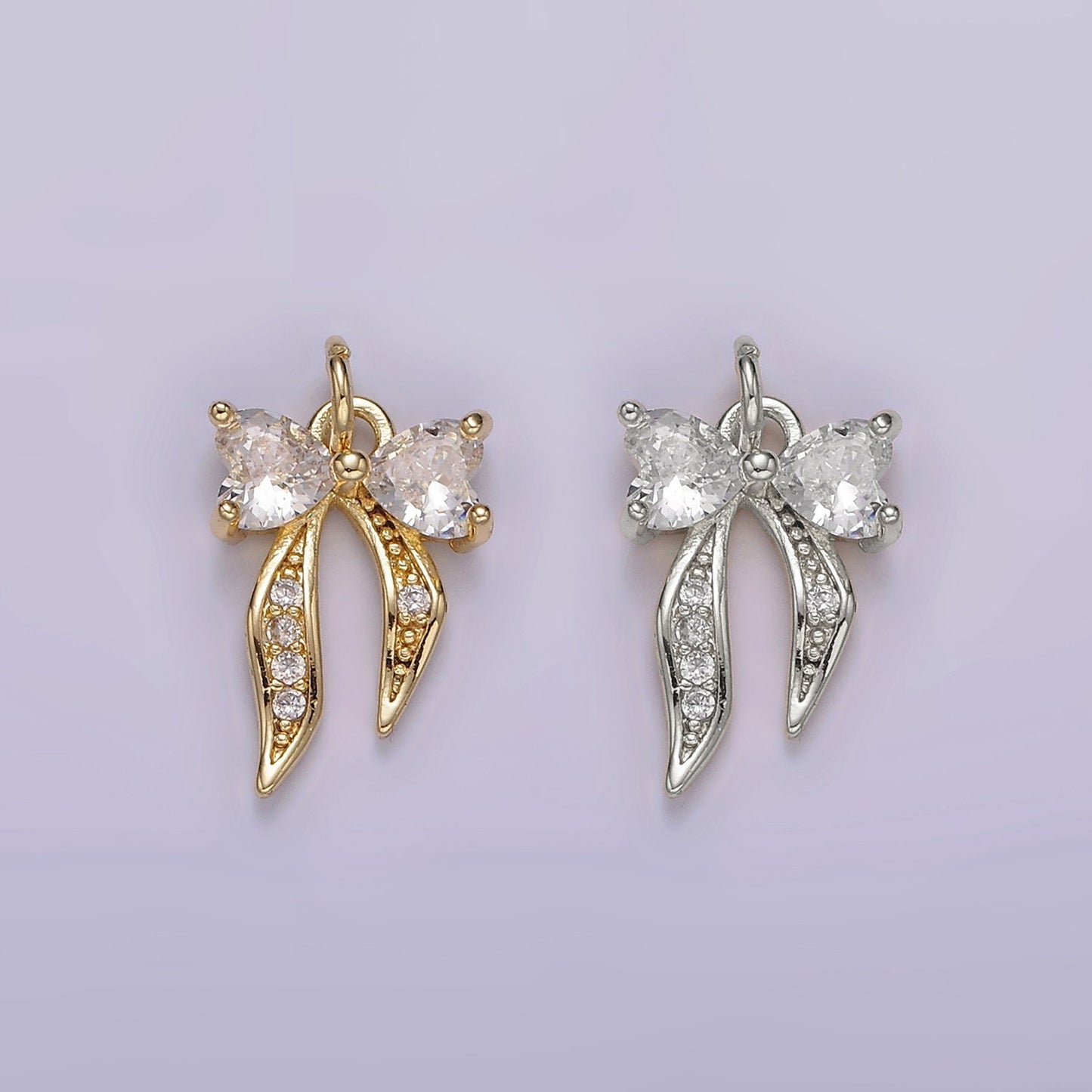 14K Gold Filled Heart Ribbon Bow Micro Paved CZ Charm | AG505