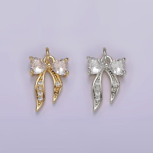 14K Gold Filled Heart Ribbon Bow Micro Paved CZ Charm | AG505