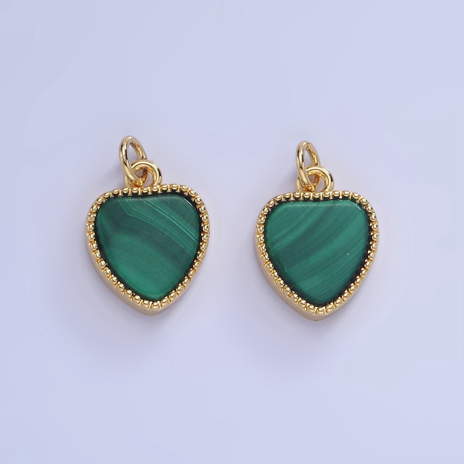 Mini Heart Malachite Charm, Natural Gemstone pendant Green Stone Heart Pendants in 14k Gold Filled Bezel W-561