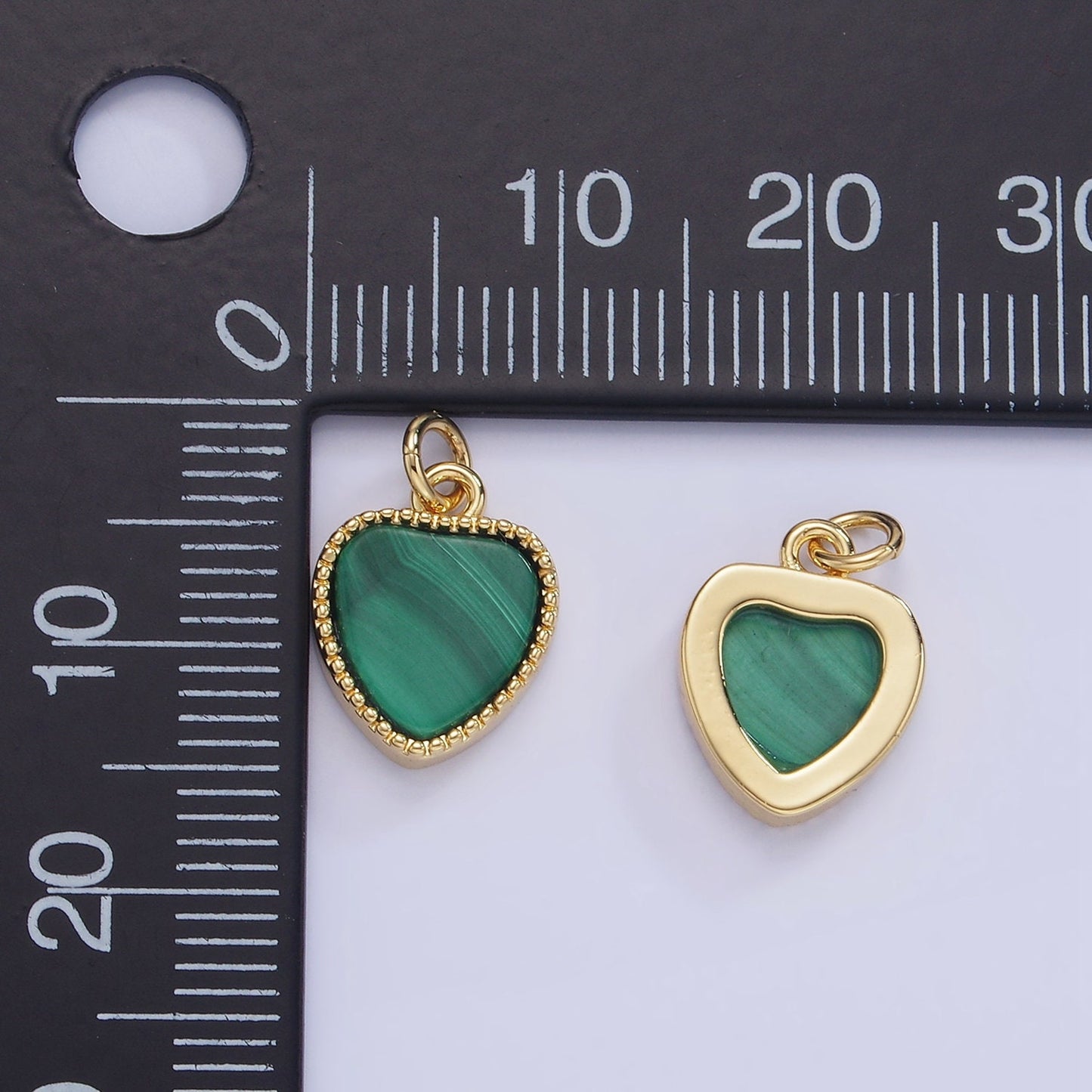 Mini Heart Malachite Charm, Natural Gemstone pendant Green Stone Heart Pendants in 14k Gold Filled Bezel W-561