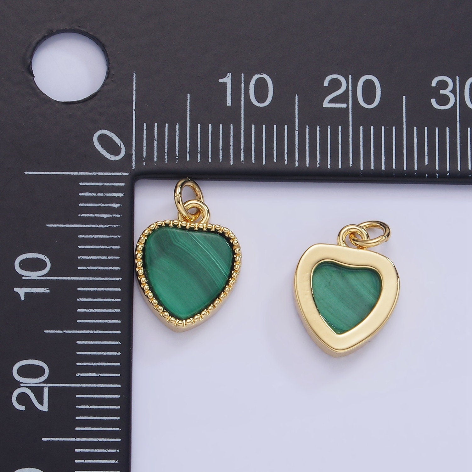 Mini Heart Malachite Charm, Natural Gemstone pendant Green Stone Heart Pendants in 14k Gold Filled Bezel W-561