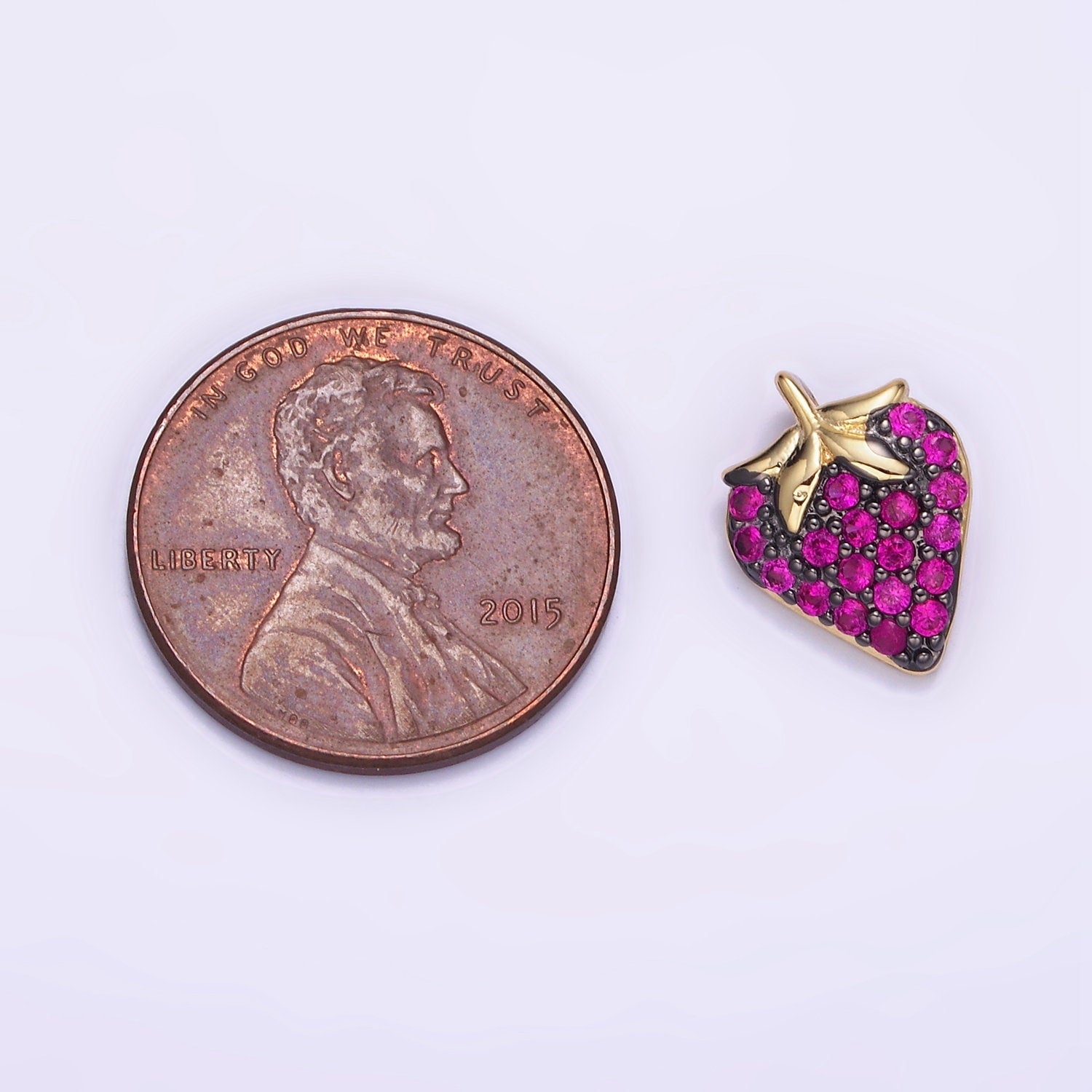 14K Gold Filled Fuchsia Micro Paved CZ Strawberry Fruit Pendant in Gold & Silver | AA-1206