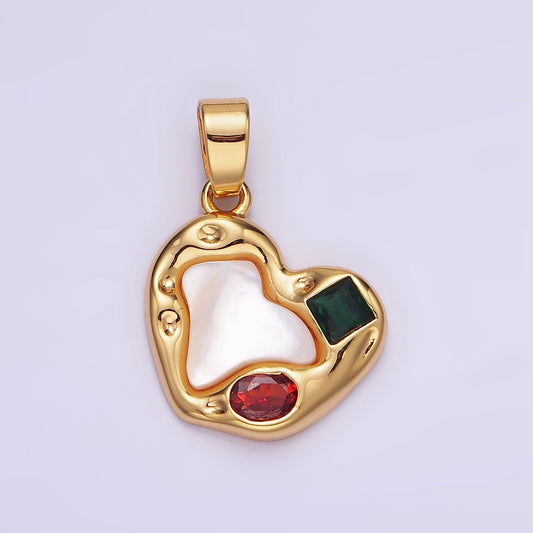 14K Gold Filled Abstract Pearl Heart CZ Charm Rustic Love Pendant | AA-1193