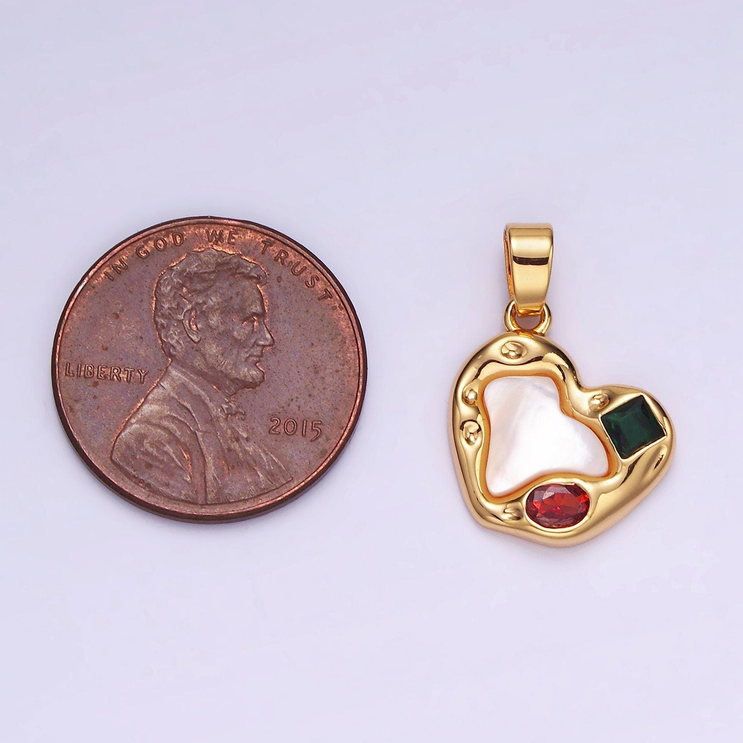 14K Gold Filled Abstract Pearl Heart CZ Charm Rustic Love Pendant | AA-1193