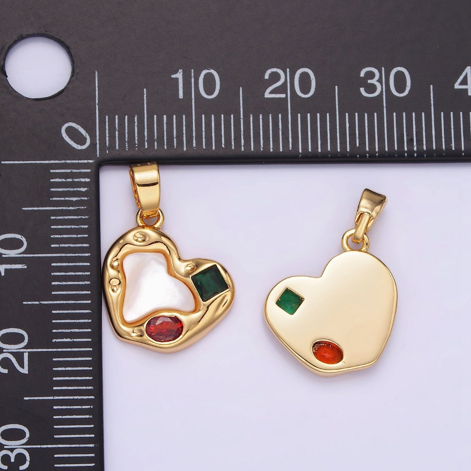 14K Gold Filled Abstract Pearl Heart CZ Charm Rustic Love Pendant | AA-1193