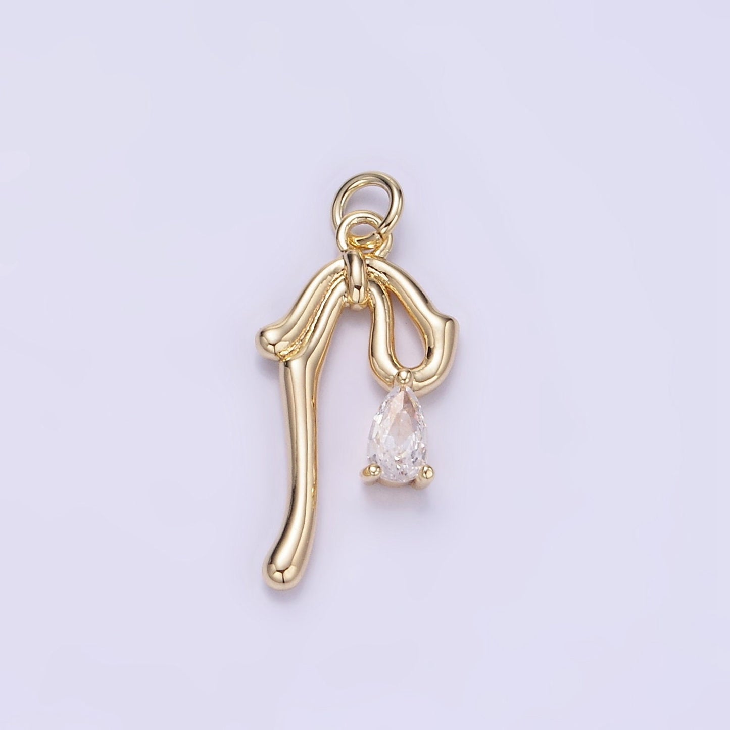 Mini Gold CZ Teardrop Molten Drop Ribbon Bow Charm in Gold & Silver | W544