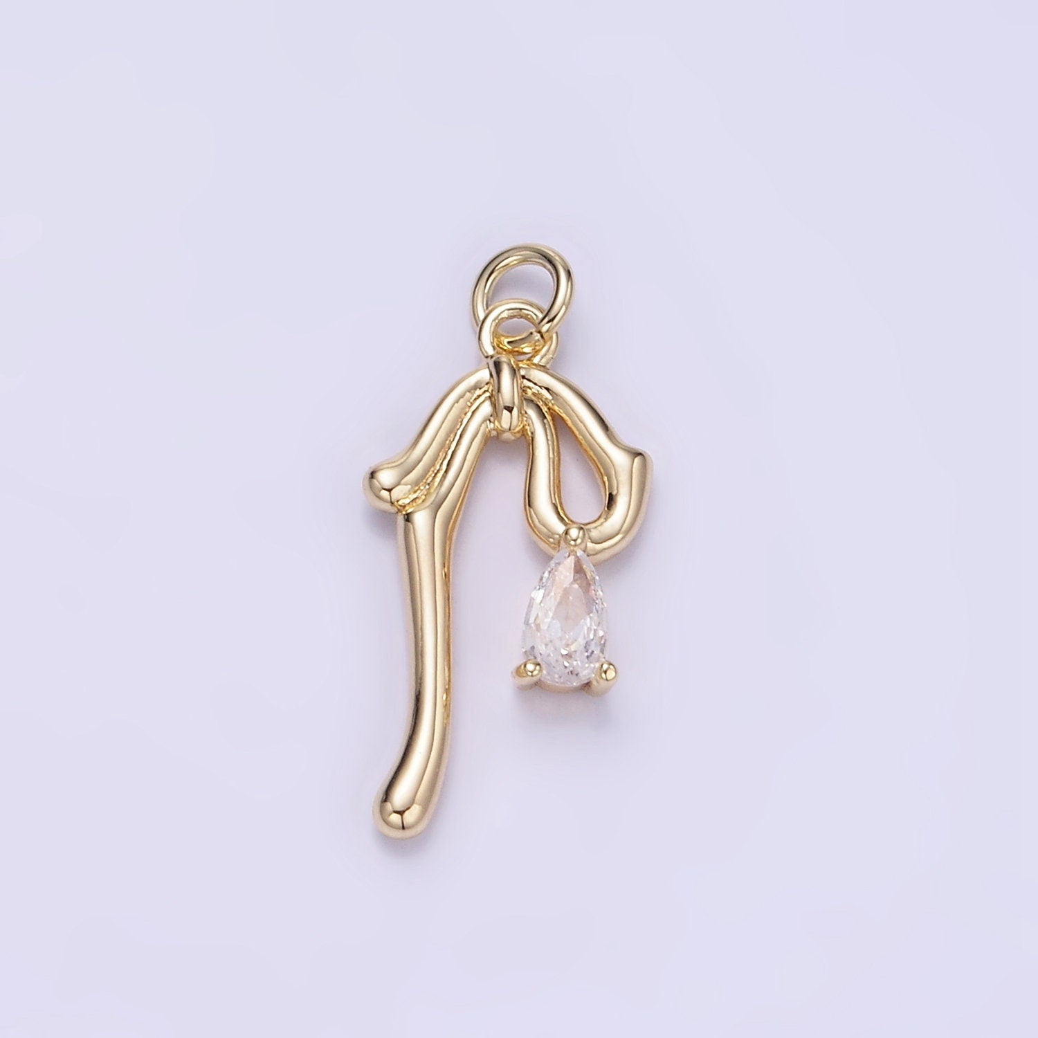 Mini Gold CZ Teardrop Molten Drop Ribbon Bow Charm in Gold & Silver | W544