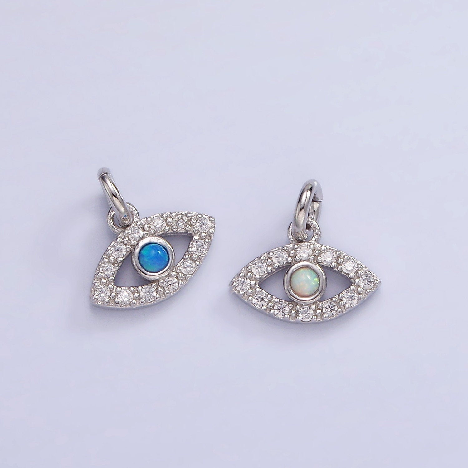 Mini S925 Sterling Silver Evil Eye Charm with Clear Opal Stone | SL-476