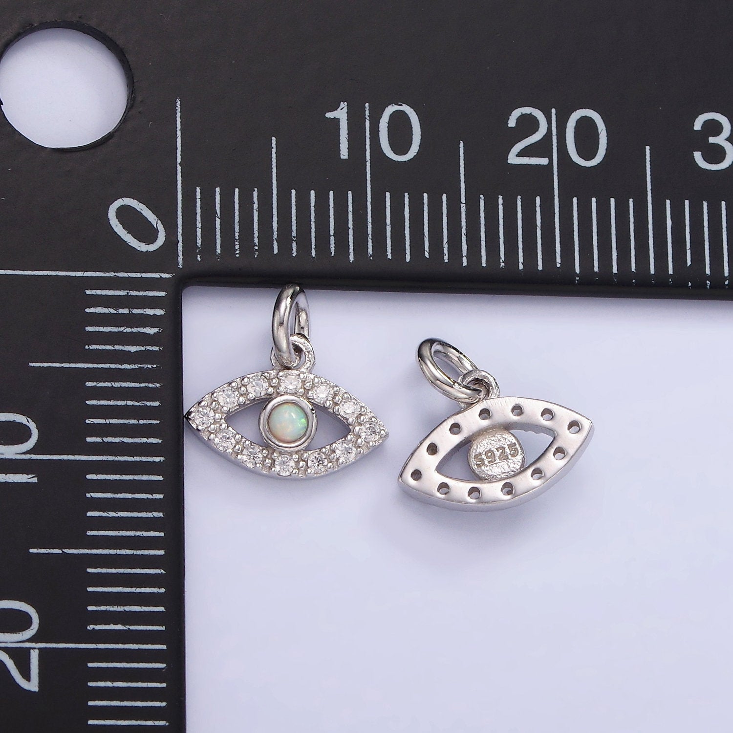 Mini S925 Sterling Silver Evil Eye Charm with Clear Opal Stone | SL-476