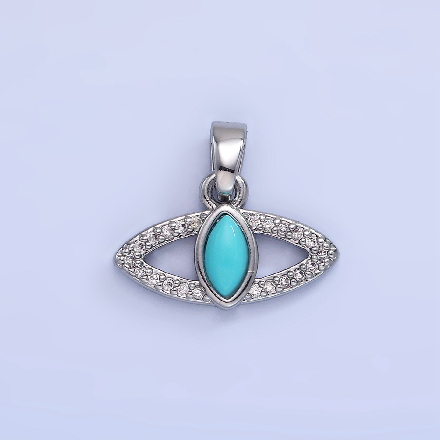 14K Gold Filled Turquoise Open Micro Paved Evil Eye Pendant in Gold & Silver | AA-1250