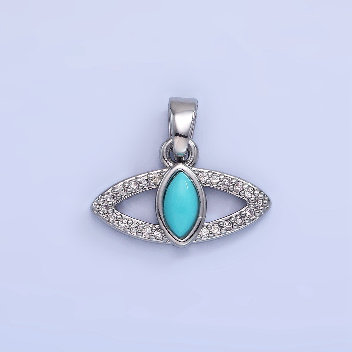14K Gold Filled Turquoise Open Micro Paved Evil Eye Pendant in Gold & Silver | AA-1250
