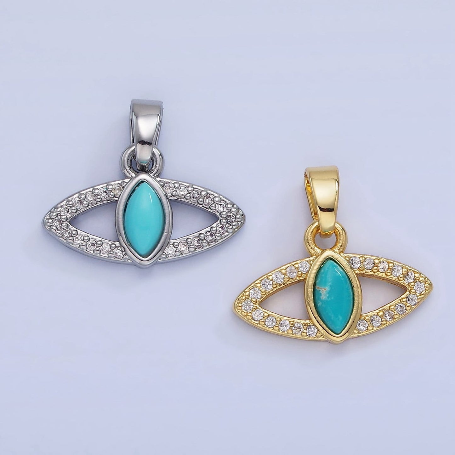 14K Gold Filled Turquoise Open Micro Paved Evil Eye Pendant in Gold & Silver | AA-1250