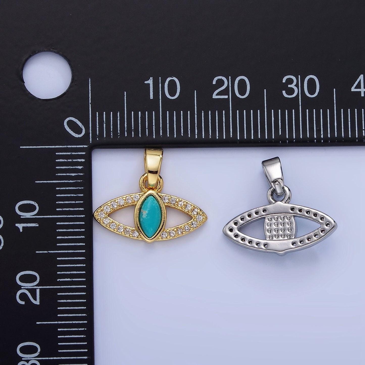14K Gold Filled Turquoise Open Micro Paved Evil Eye Pendant in Gold & Silver | AA-1250