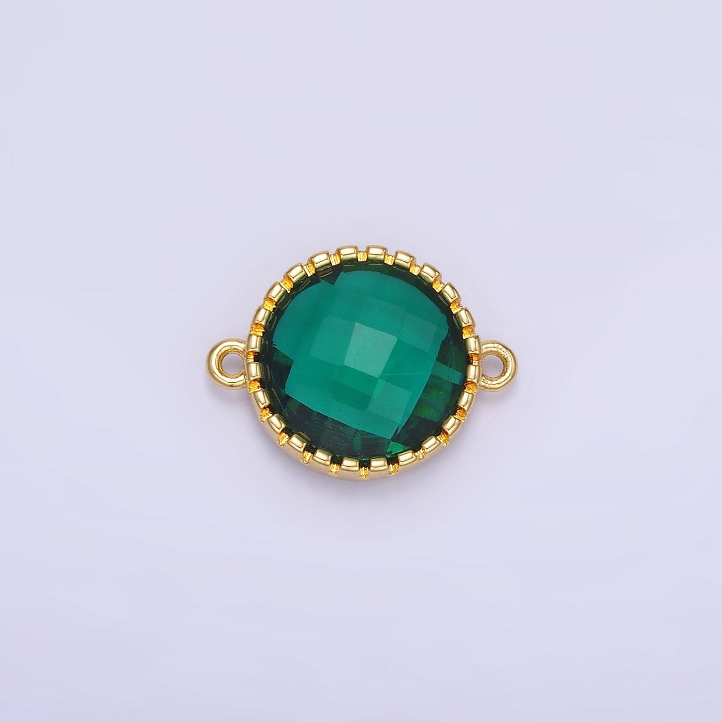 14K Gold Filled Green CZ Multifaceted Round Connector | G-352