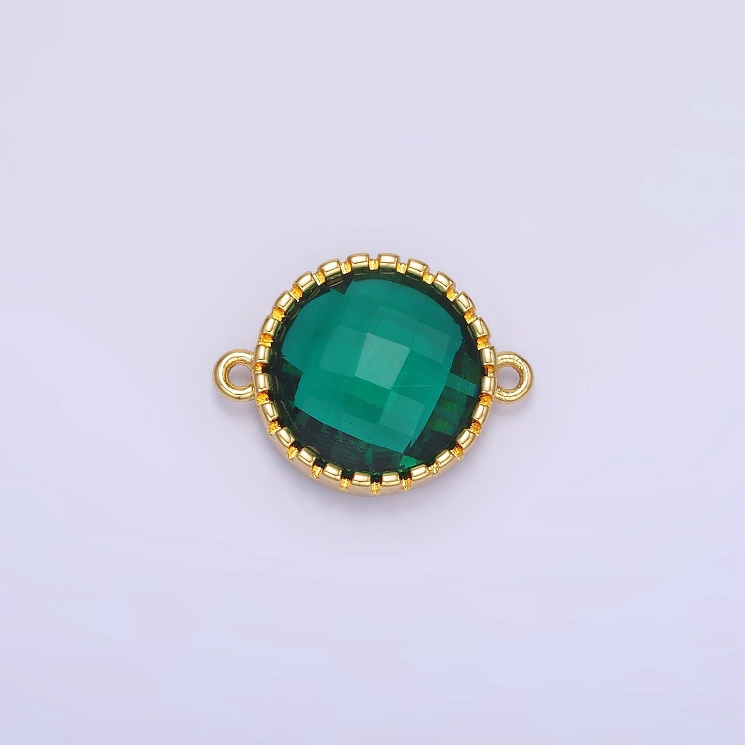 14K Gold Filled Green CZ Multifaceted Round Connector | G-352