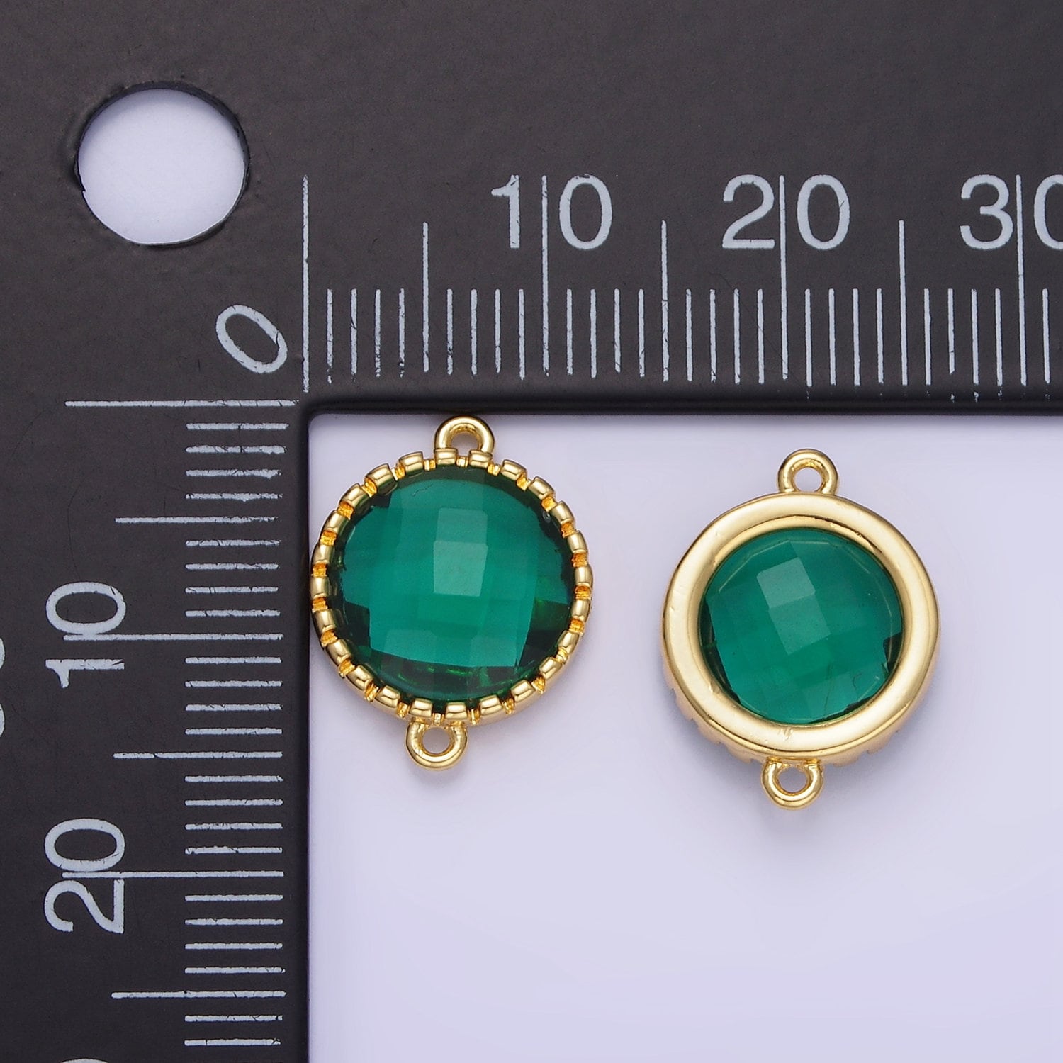 14K Gold Filled Green CZ Multifaceted Round Connector | G-352