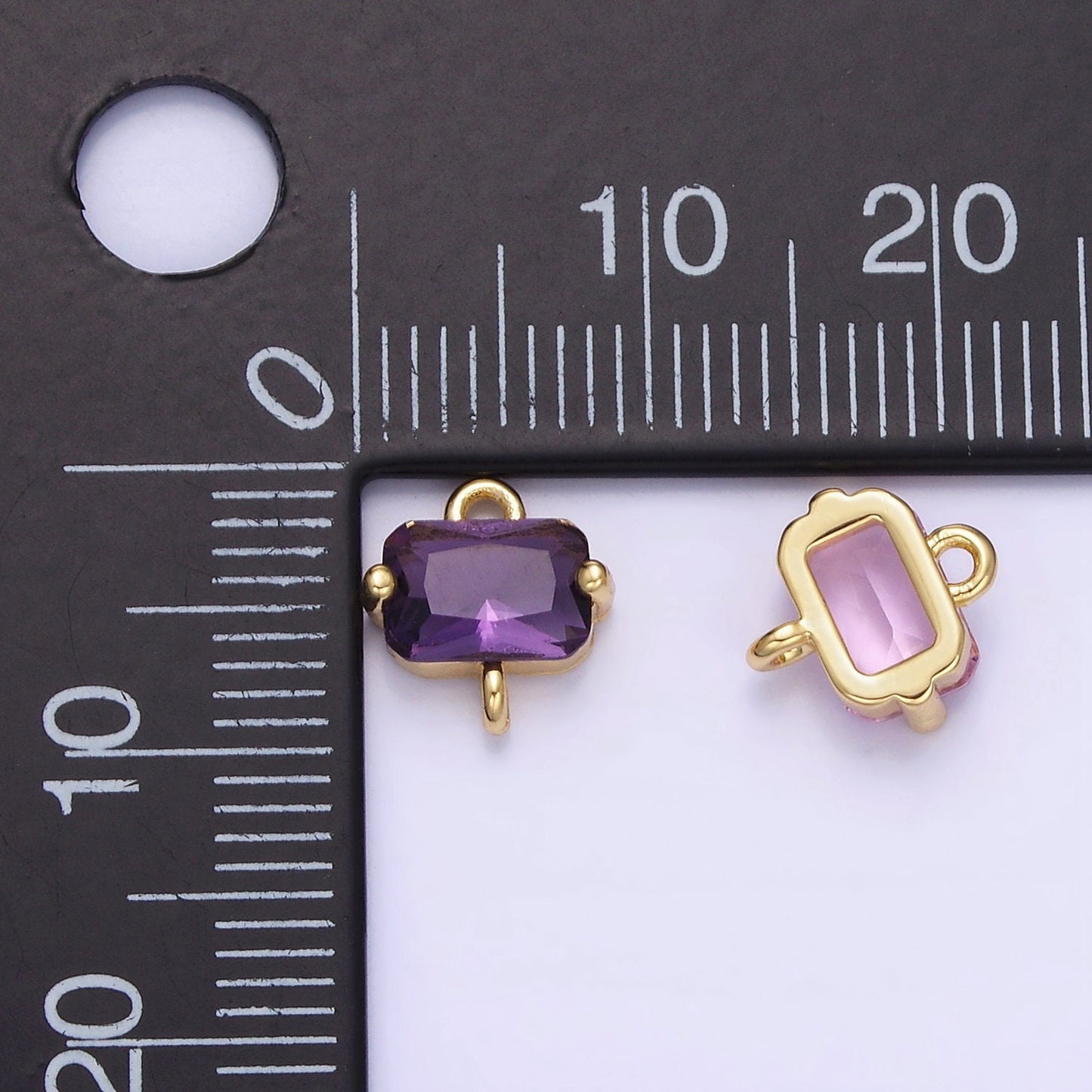 14K Gold Filled Pink, Purple, Blue, Clear Multifaceted CZ Baguette Connector | G345 - G346