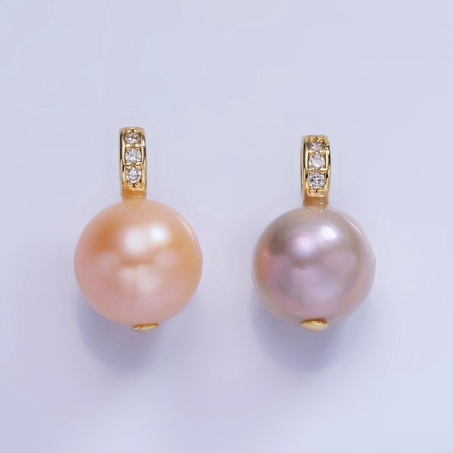 14K Gold Filled Purple, Pink Freshwater Pearl Button Micro Paved CZ Bail Pendant | P-1721 P-1722