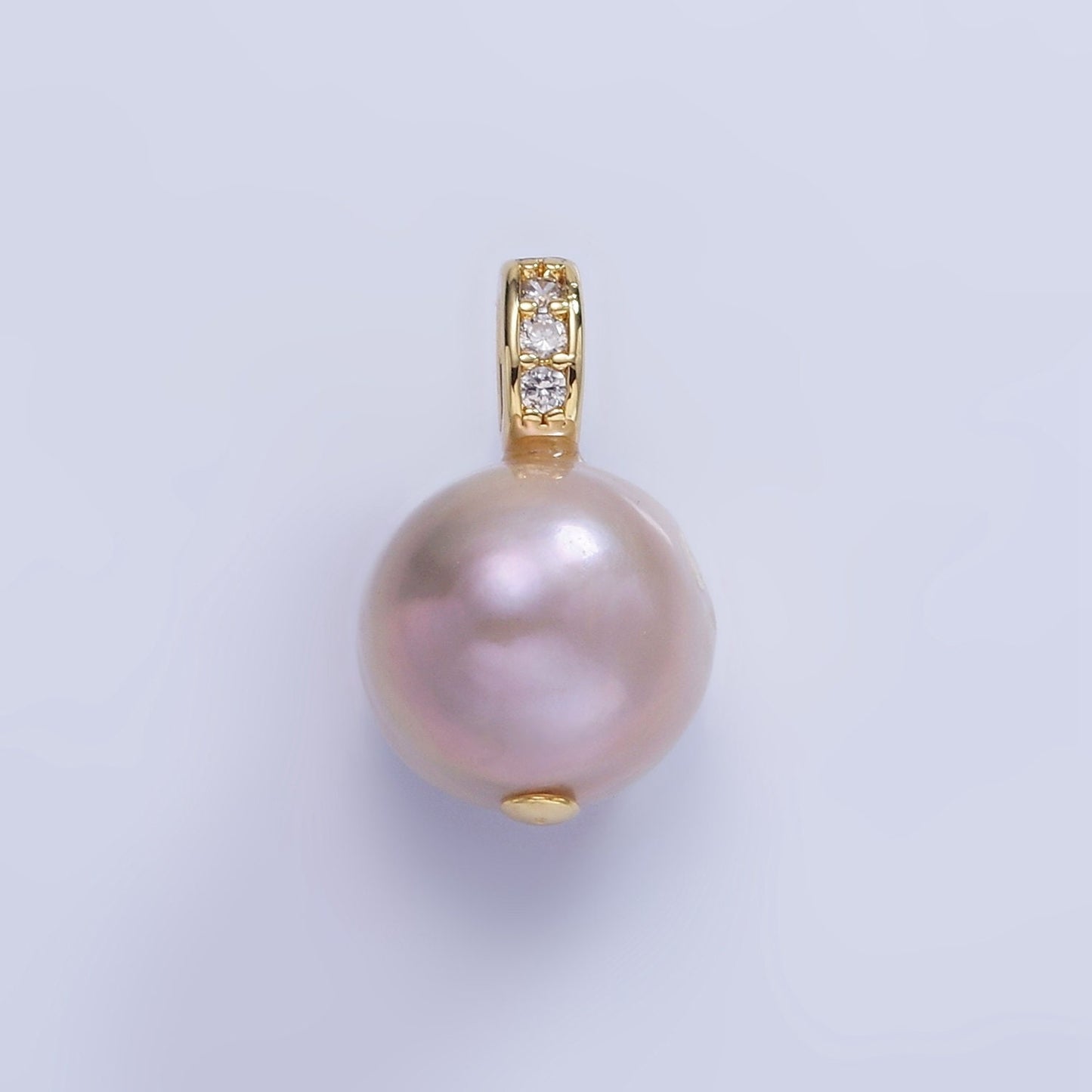 14K Gold Filled Purple, Pink Freshwater Pearl Button Micro Paved CZ Bail Pendant | P-1721 P-1722