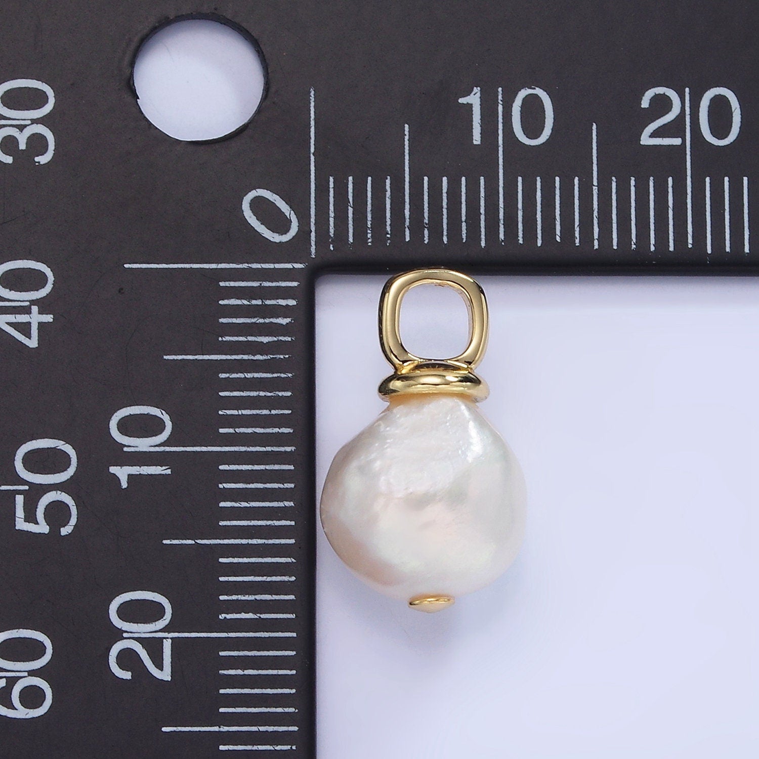 14K Gold Filled 18mm White Baroque Freshwater Pearl Square Bail Drop Pendant | P-1727
