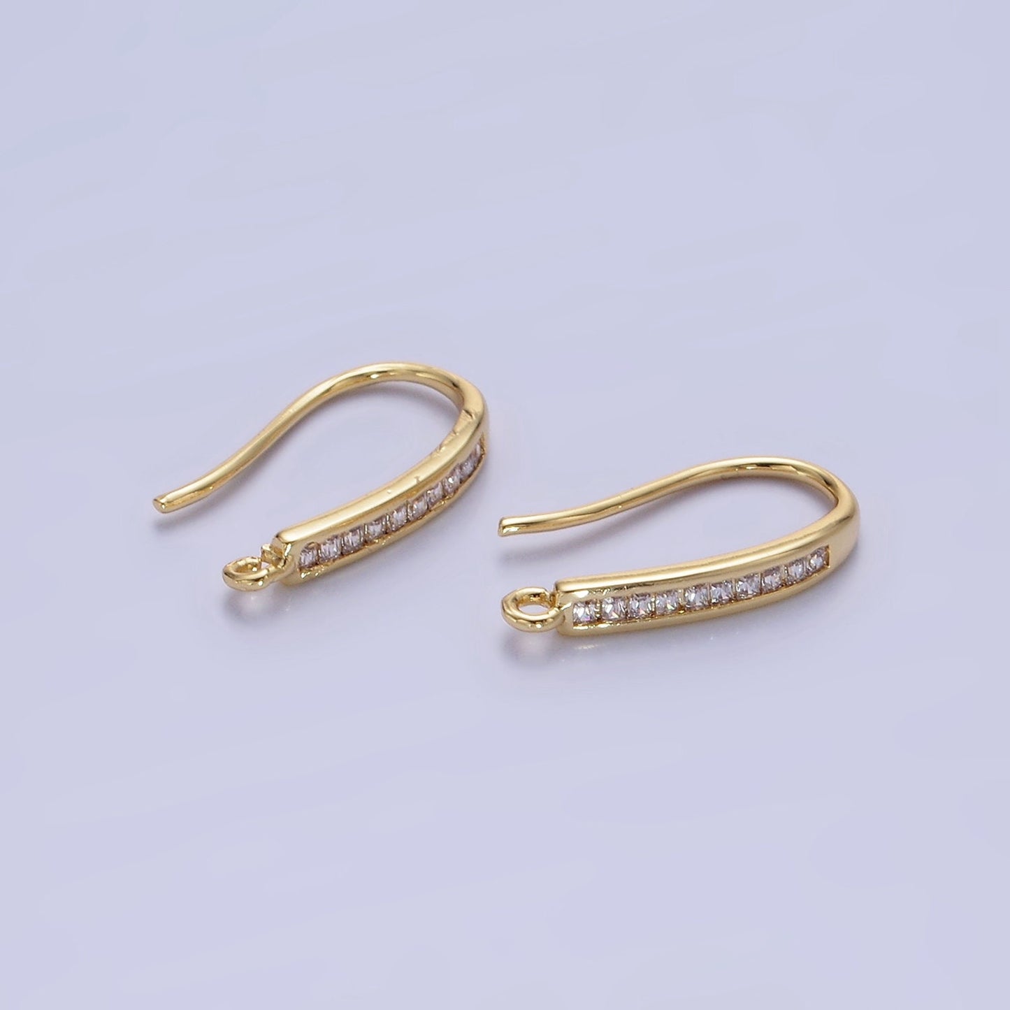 14K Gold Filled 18mm Micro Paved CZ French Hook Earring Findings in Gold & Silver | Z-751 Z-752